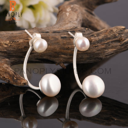 Pearl Round Shape 925 Sterling Silver Party Wear Earrings