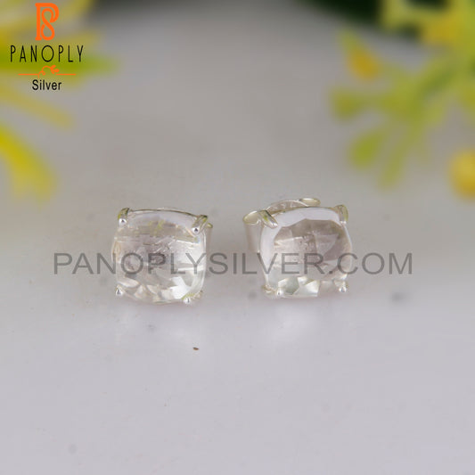 Crystal Quartz Cushion 925 Sterling Silver Studs Earrings