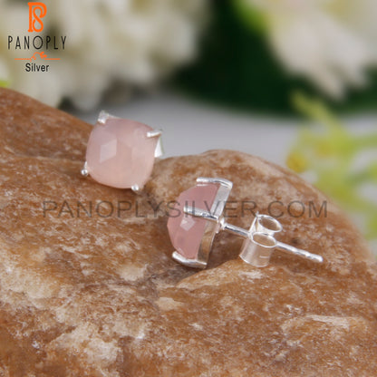 Rose Chalcedony 925 Sterling Silver Studs Earrings