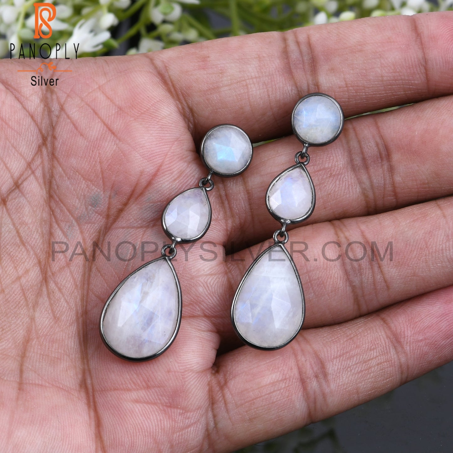 Rainbow Moonstone 925 Sterling Silver Designer Earrings