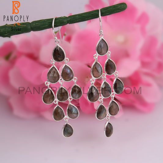 Labradorite Pear Shape 925 Sterling Silver Chandelier Earrings