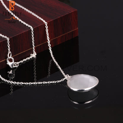 Moon Stone White Cultured 925 Pendant With Chain