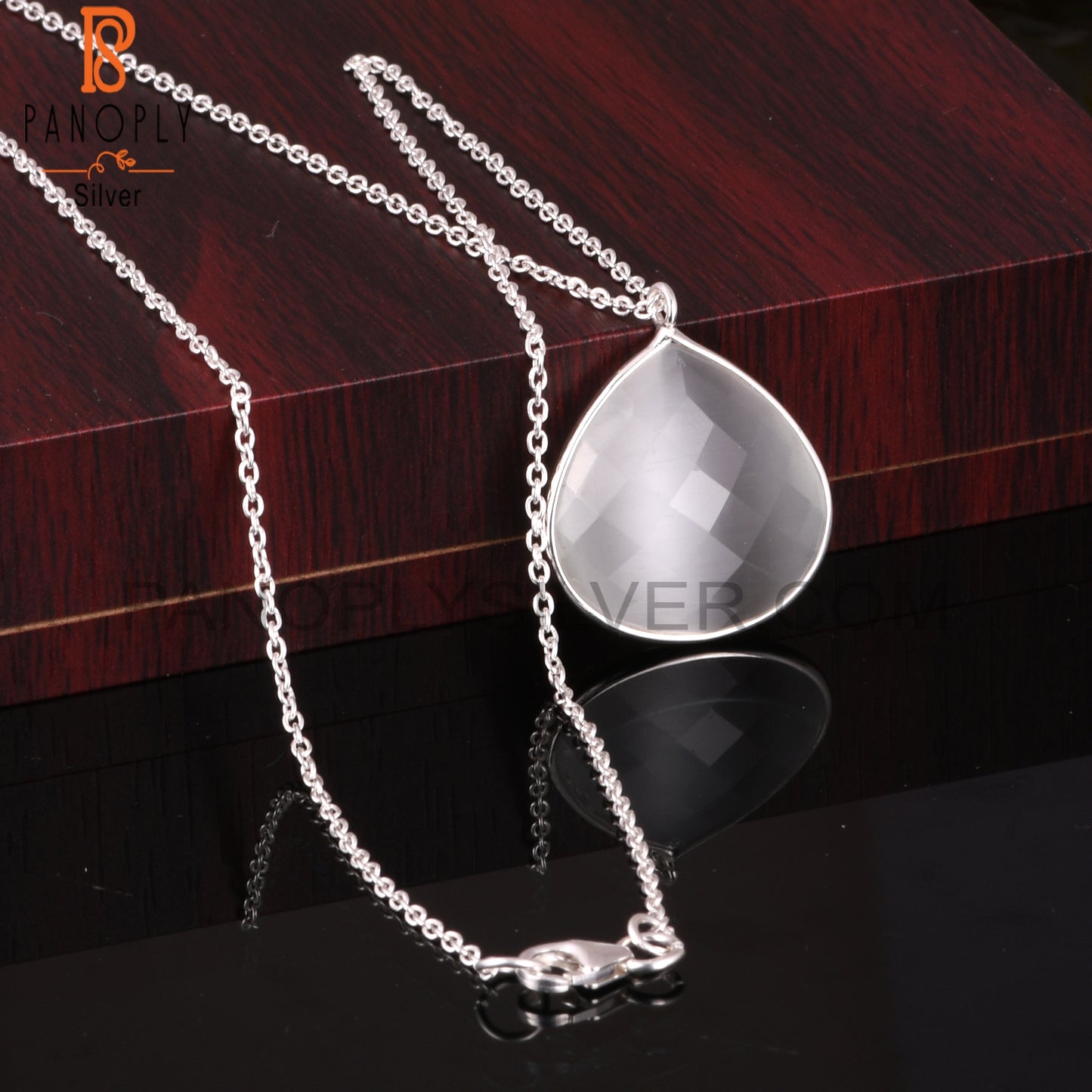 Moon Stone White Cultured 925 Pendant With Chain