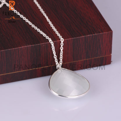 Moon Stone White Cultured 925 Pendant With Chain