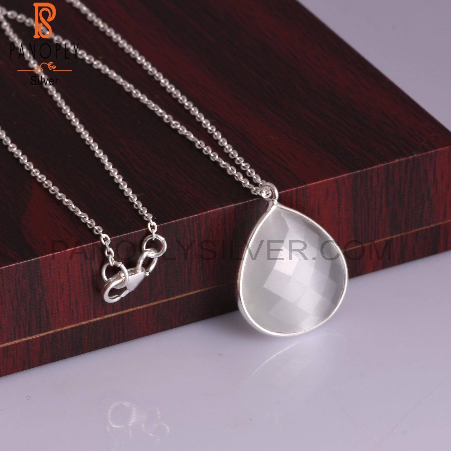 Moon Stone White Cultured 925 Pendant With Chain