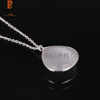 Moon Stone White Cultured 925 Pendant With Chain