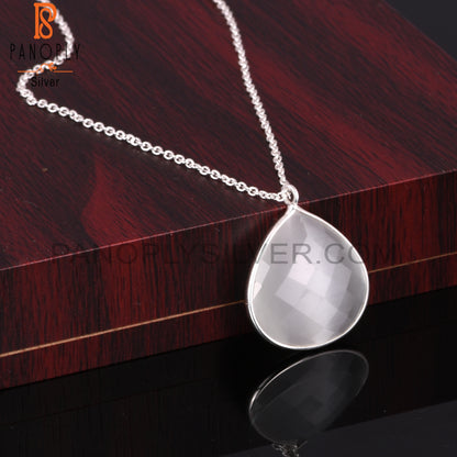 Moon Stone White Cultured 925 Pendant With Chain