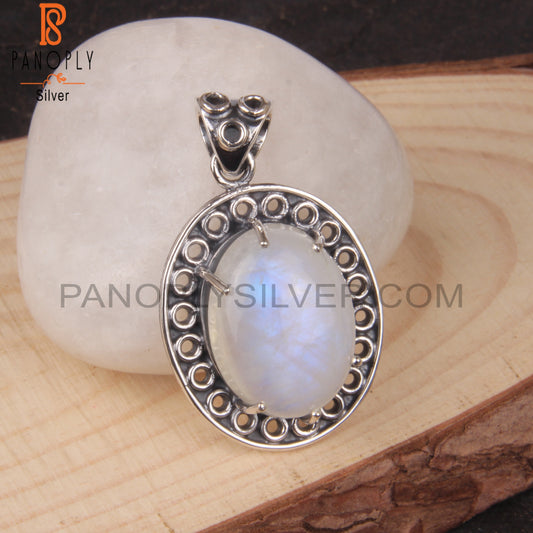 Rainbow Moonstone Oval Shape 925 Sterling Silver Pendant