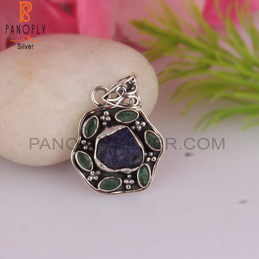 Emerald & Tanzanite 925 Sterling Silver Pendant