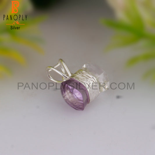 Amethyst & Crystal Quartz 925 Sterling Silver Pendant