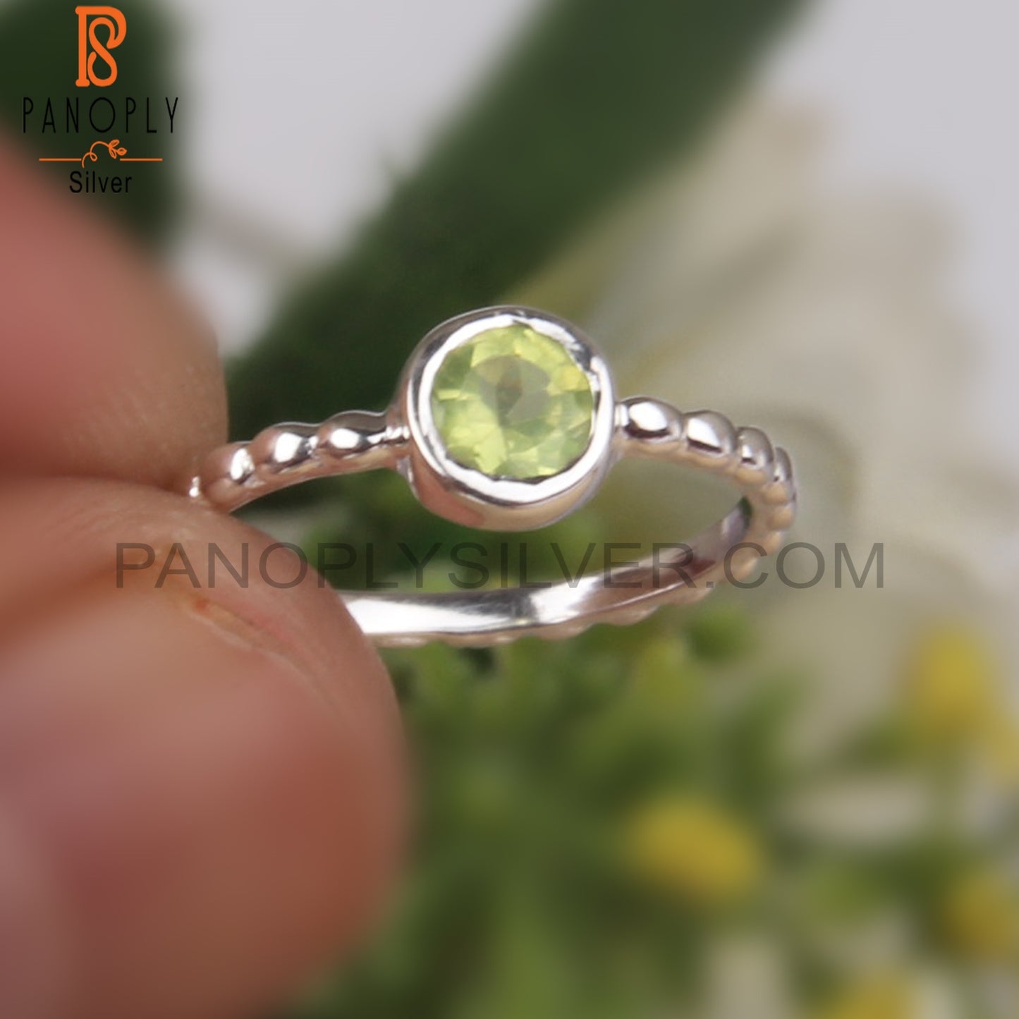 Classic Peridot Round 925 Sterling Silver Cute Ring