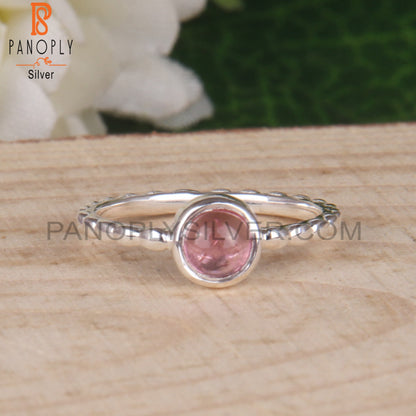 Pink Tourmaline Round 925 Sterling Silver Statement Ring