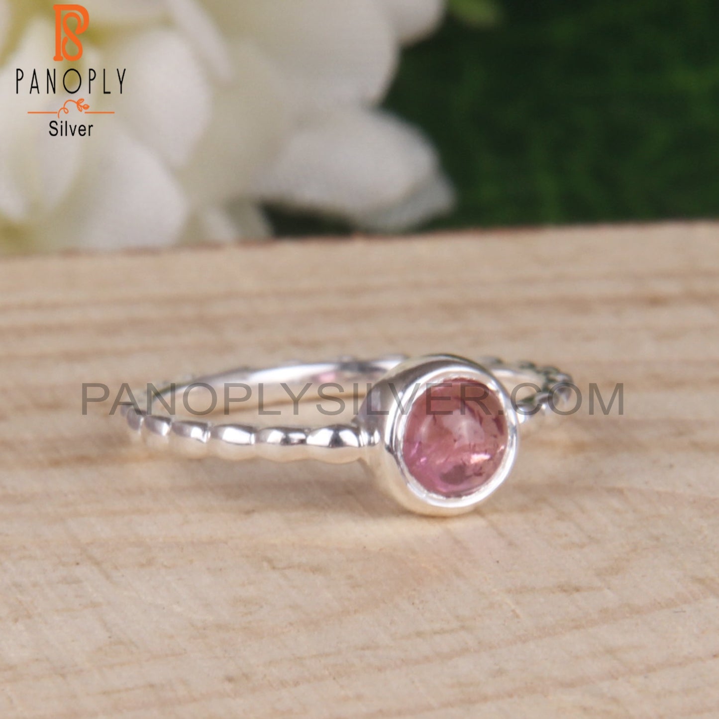 Pink Tourmaline Round 925 Sterling Silver Statement Ring