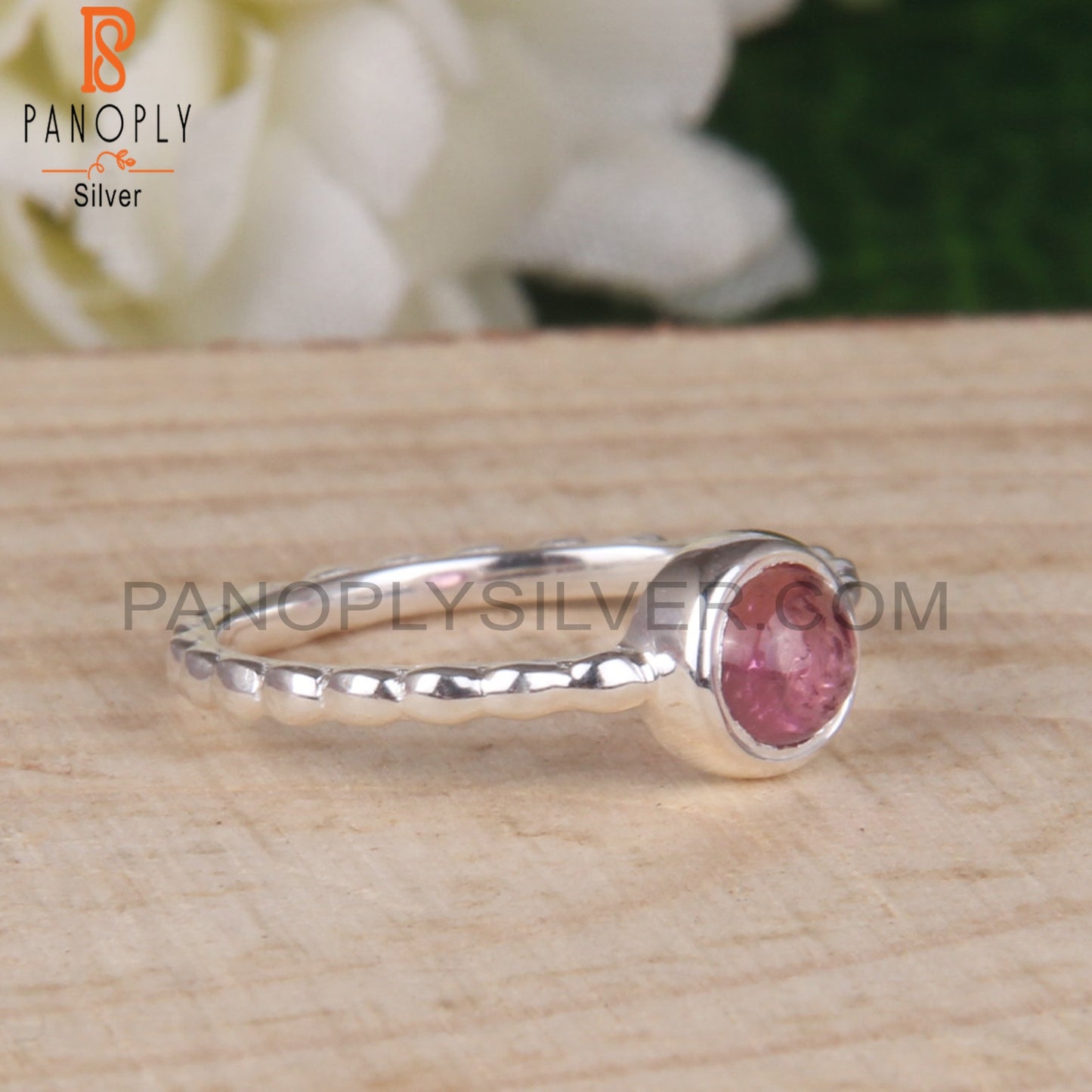 Pink Tourmaline Round 925 Sterling Silver Statement Ring