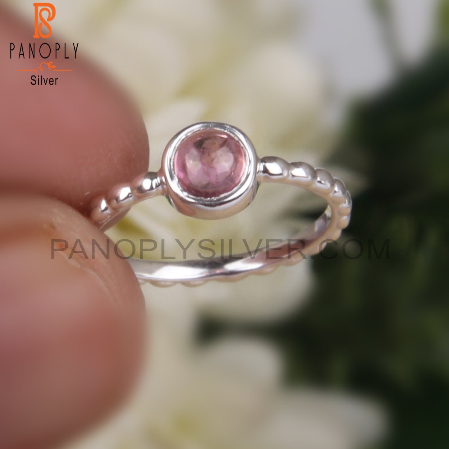 Pink Tourmaline Round 925 Sterling Silver Statement Ring