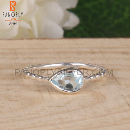 Attractive Pear 925 Sterling Silver Blue Topaz Ring