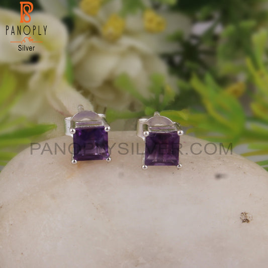 Amethyst Square Shape 925 Silver Studs Stylish Earrings