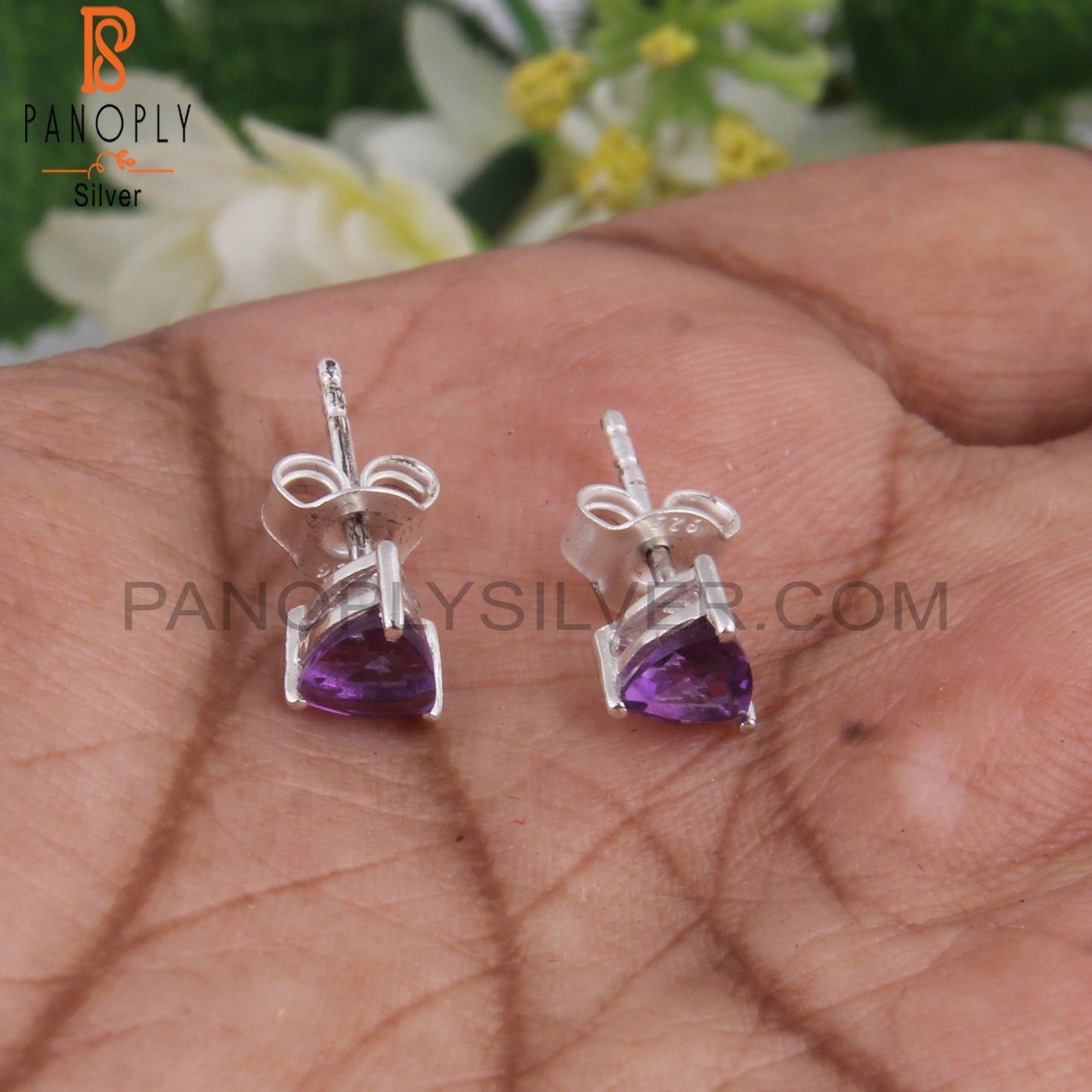 Amethyst Trillion 925 Silver Earrings For Christmas