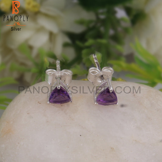 Amethyst Trillion 925 Silver Earrings For Christmas