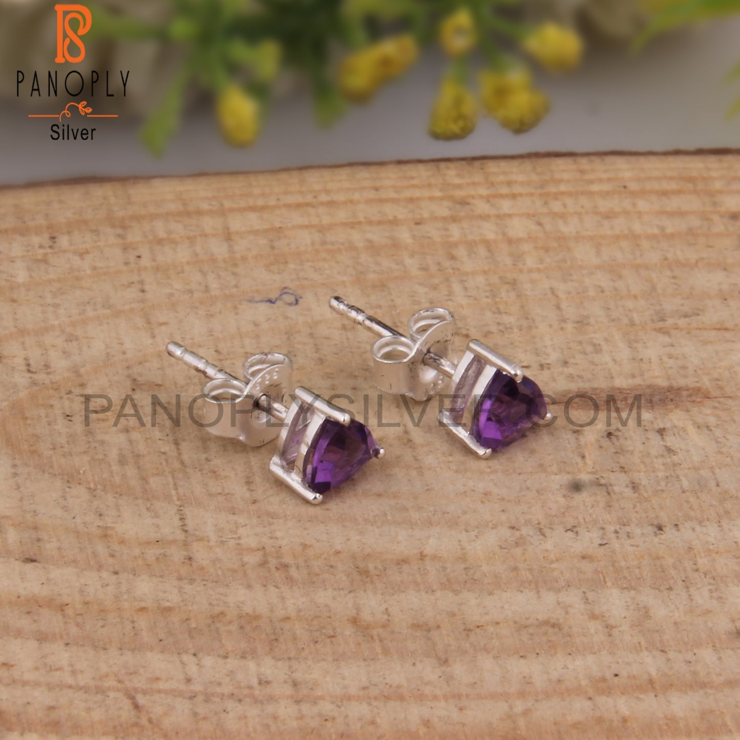 Amethyst Trillion 925 Silver Earrings For Christmas