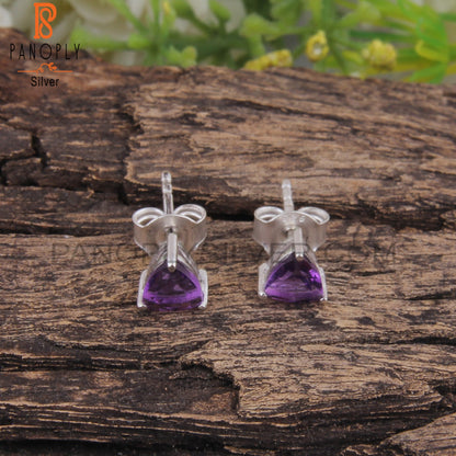 Amethyst Trillion 925 Silver Earrings For Christmas