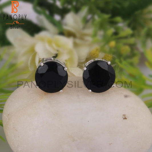 Black Onyx Round Shape 925 Sterling Silver Studs Earrings