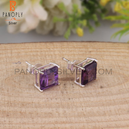 Amethyst Square 925 Sterling Silver Studs Engagement Earrings