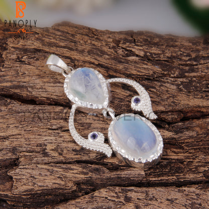 Rainbow Moonstone & Iolite 925 Sterling Silver Pendant