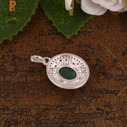 White Topaz & Green Corundum Emerald 925 Silver Pendant