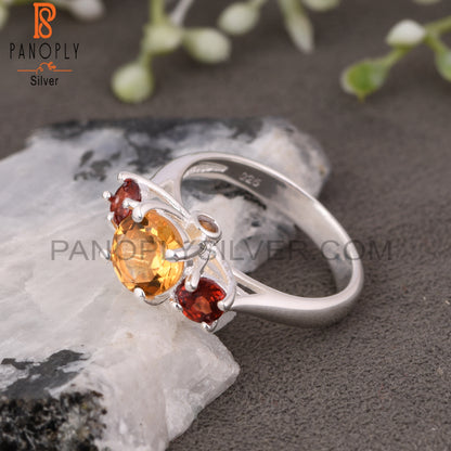 Citrine & Garnet 925 Round Sterling Silver Ring