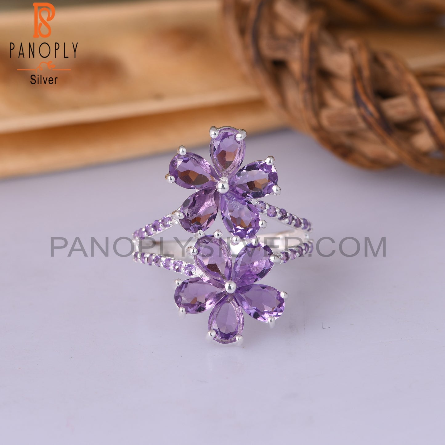 Amethyst 925 Sterling Silver Flower Ring