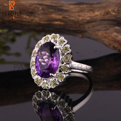 Amethyst & Peridot Multistone 925 Sterling Silver Ring