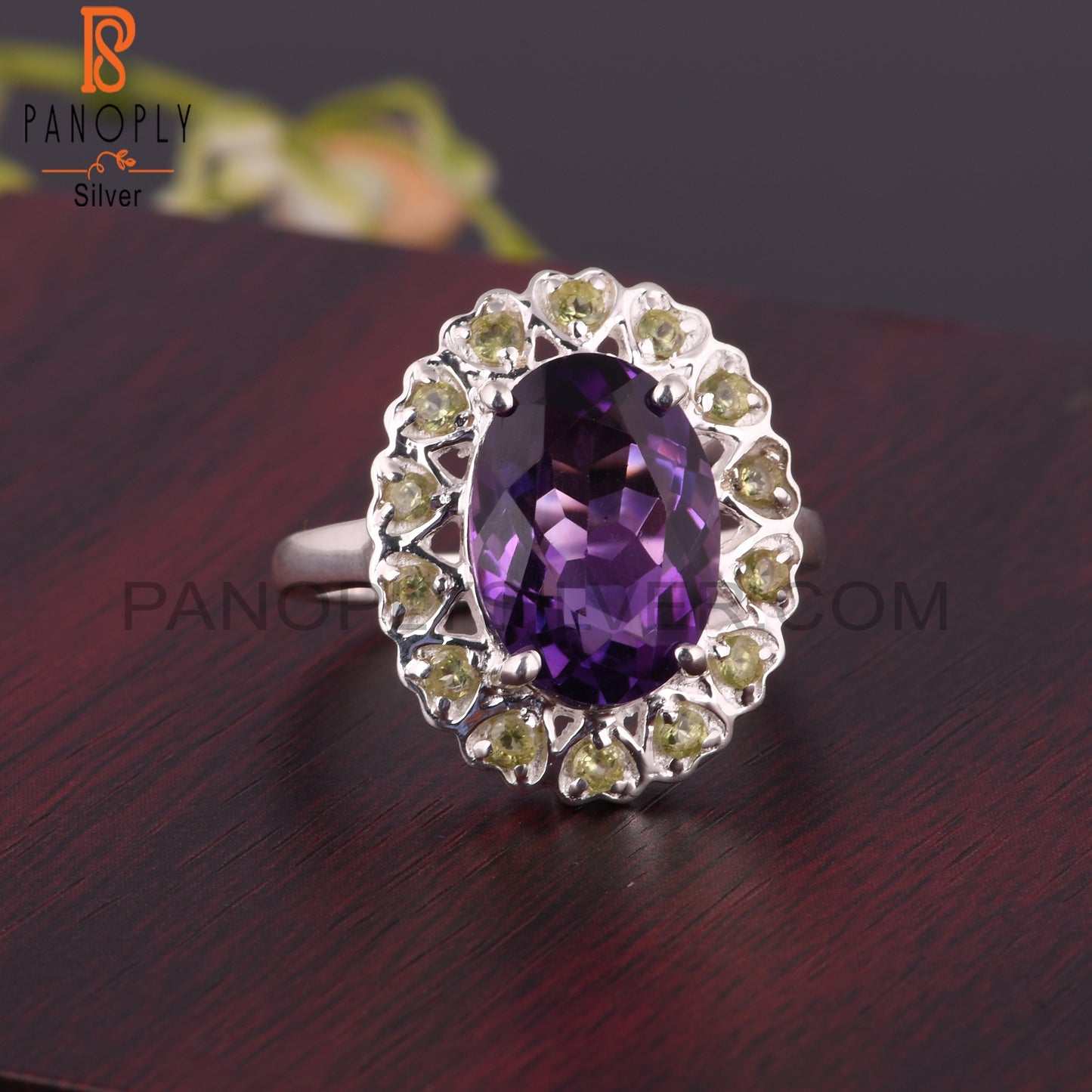 Amethyst & Peridot Multistone 925 Sterling Silver Ring