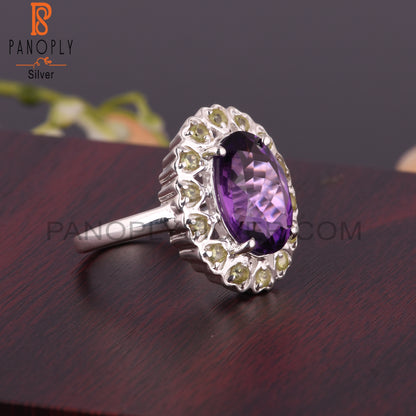 Amethyst & Peridot Multistone 925 Sterling Silver Ring