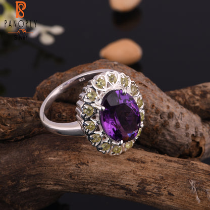 Amethyst & Peridot Multistone 925 Sterling Silver Ring