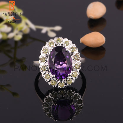 Amethyst & Peridot Multistone 925 Sterling Silver Ring