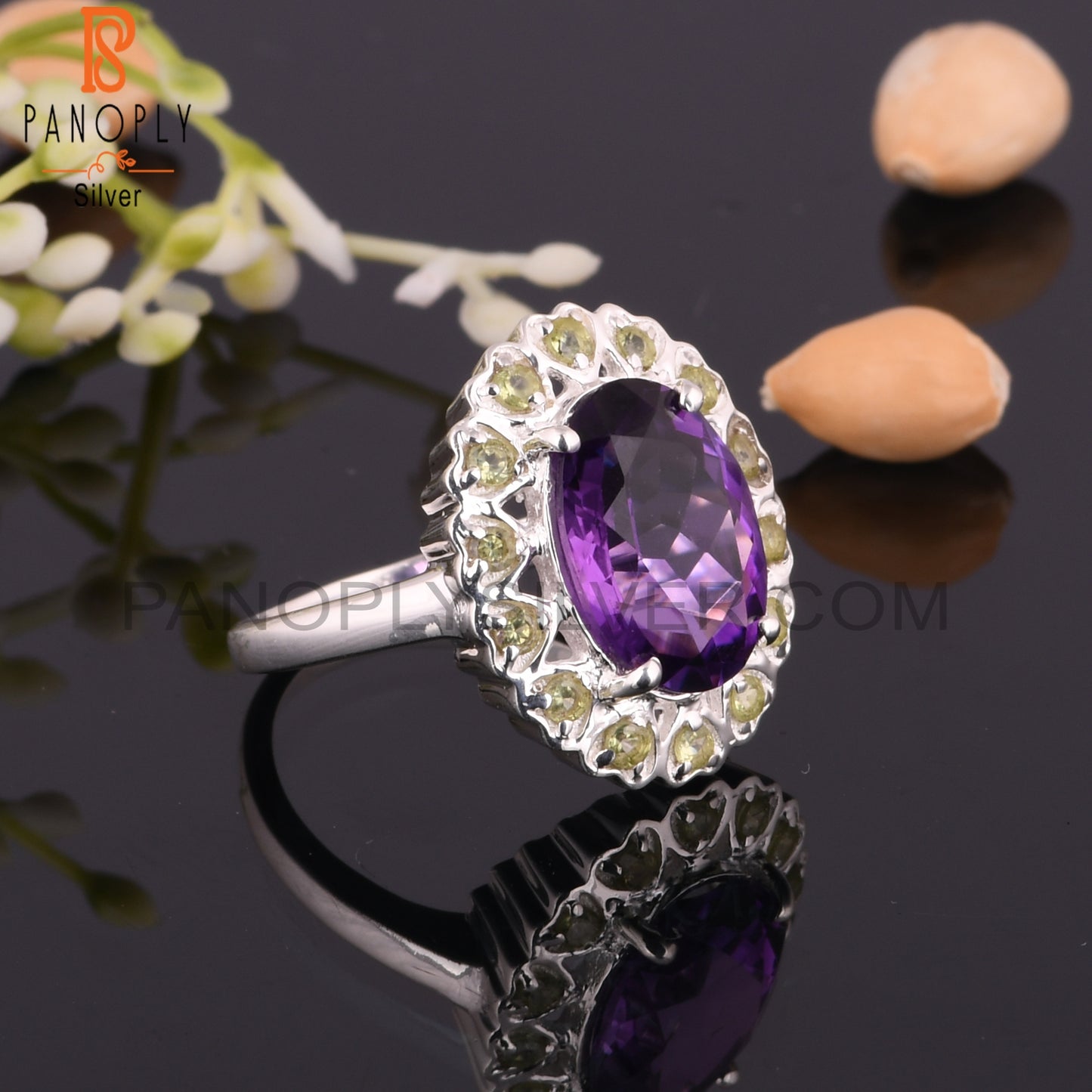 Amethyst & Peridot Multistone 925 Sterling Silver Ring