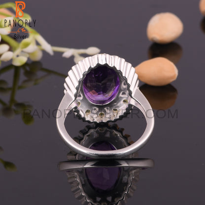 Amethyst & Peridot Multistone 925 Sterling Silver Ring