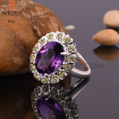 Amethyst & Peridot Multistone 925 Sterling Silver Ring