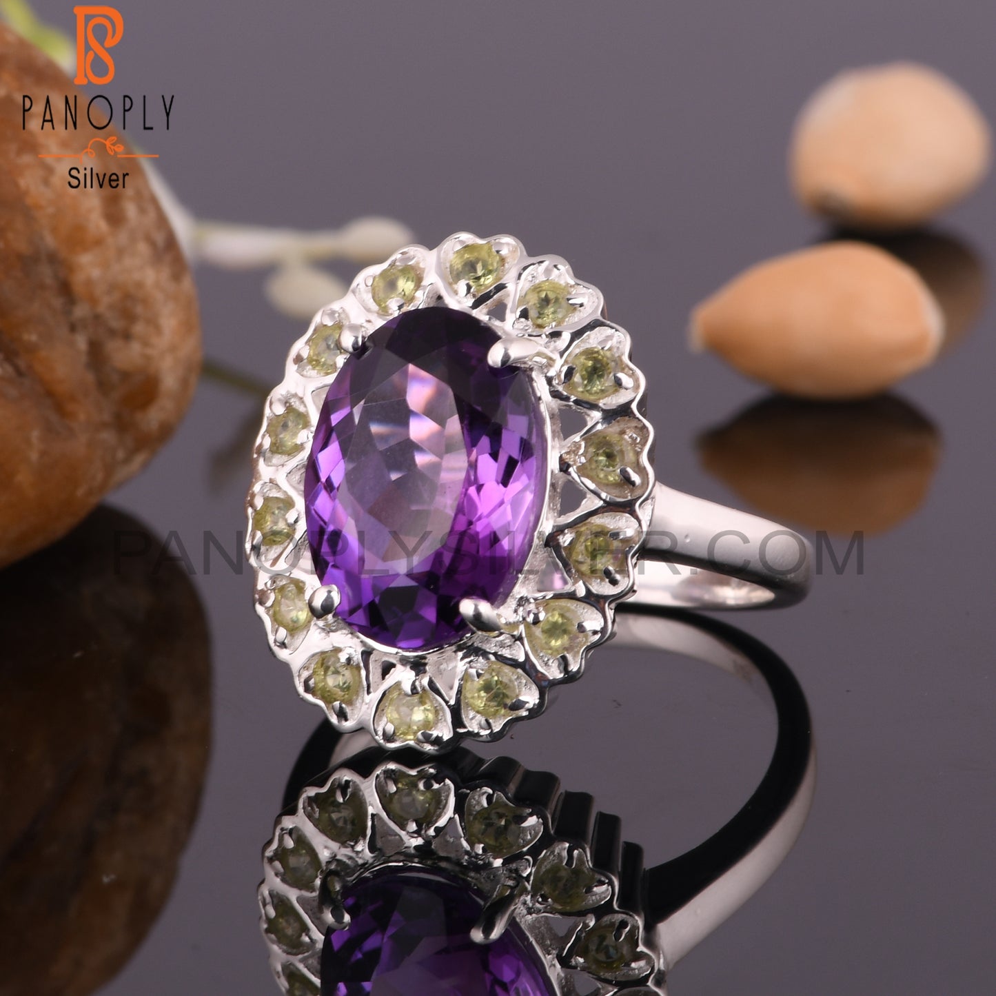 Amethyst & Peridot Multistone 925 Sterling Silver Ring