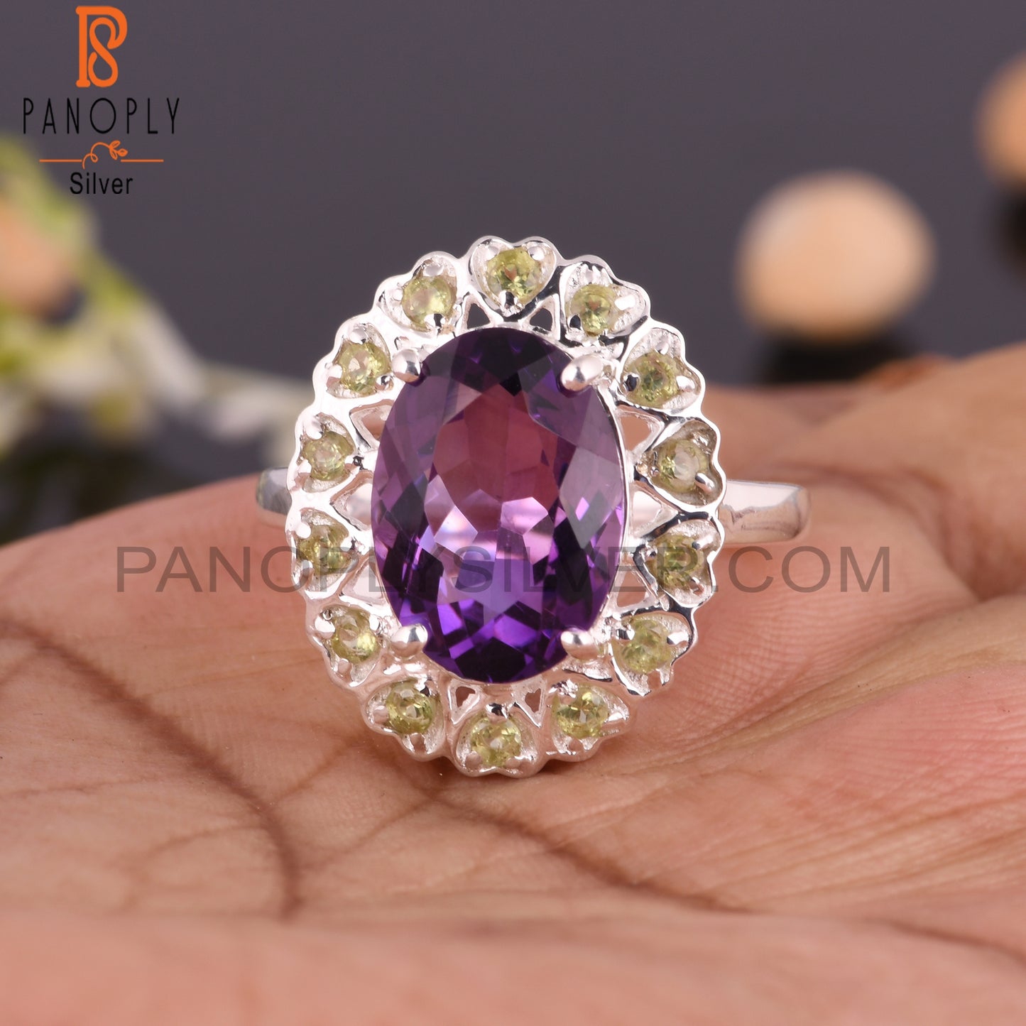 Amethyst & Peridot Multistone 925 Sterling Silver Ring