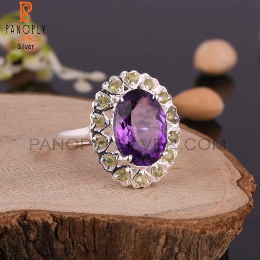 Amethyst & Peridot Multistone 925 Sterling Silver Ring