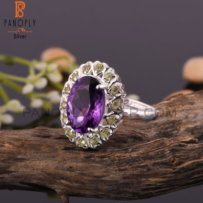 Amethyst & Peridot Multistone 925 Sterling Silver Ring