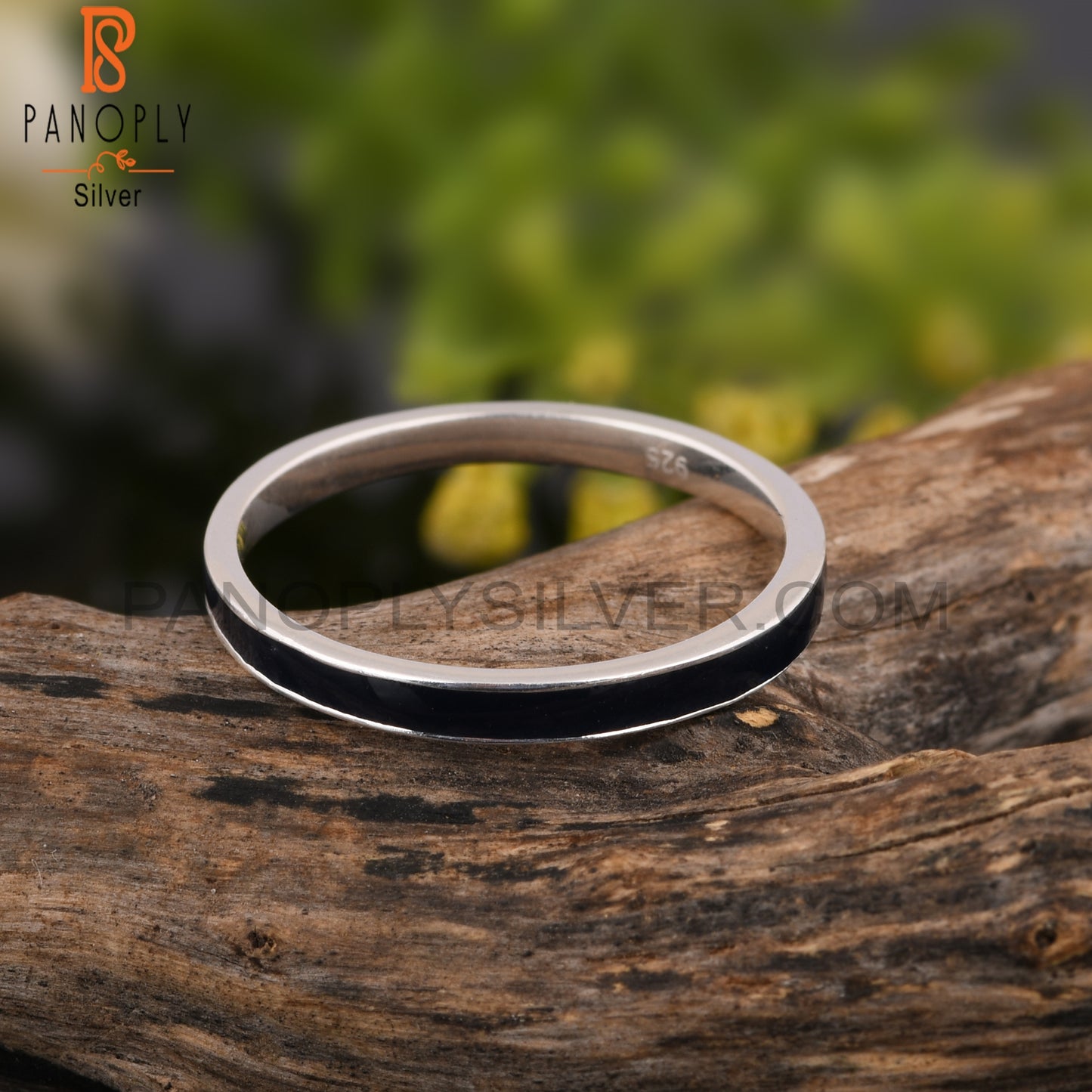 Black Enamel 925 Sterling Silver Ring