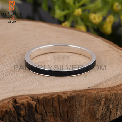 Black Enamel 925 Sterling Silver Ring