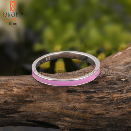 Pink Enamel 925 Sterling Silver Ring