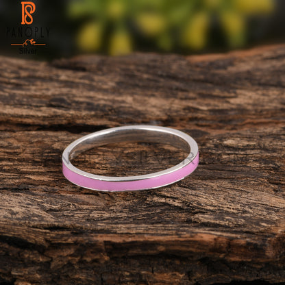 Pink Enamel 925 Sterling Silver Ring