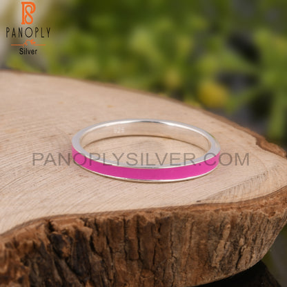 Pink Enamel Fine 925 Silver Statement Band Ring Jewelry