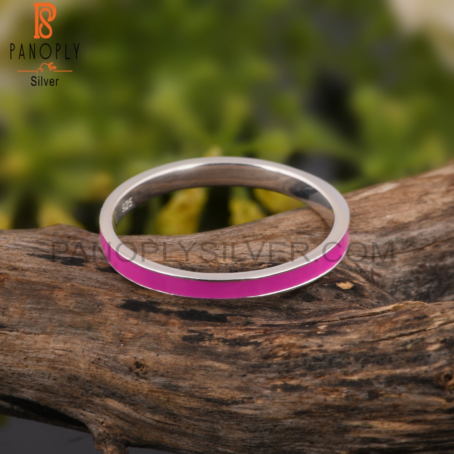 Pink Enamel Fine 925 Silver Statement Band Ring Jewelry