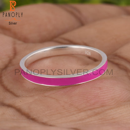 Pink Enamel Fine 925 Silver Statement Band Ring Jewelry